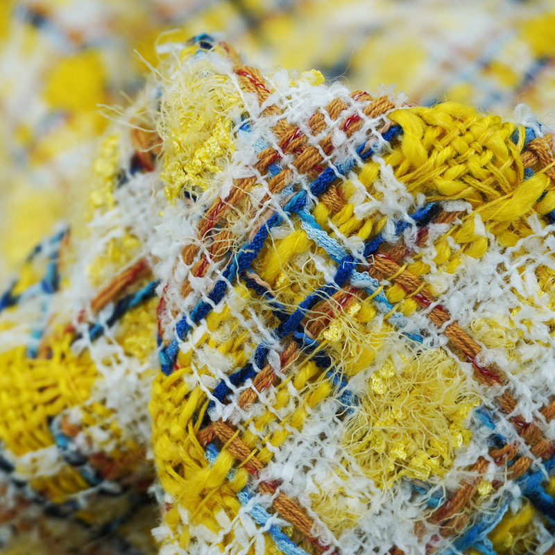 Sewing Tweed Fabric - Lebhaft gestylter gelber mehrfarbiger Bouclé-Tweed-Stoff, strukturierter