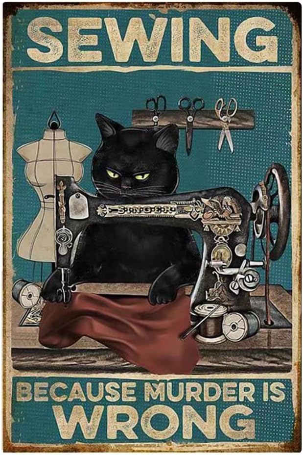 Sewing Art - Y1, Yepzoer Katzen-Motiv im Retro-Stil, Nähmaschine,