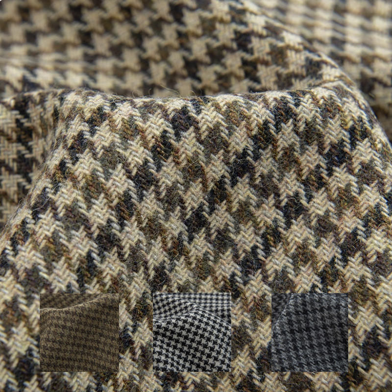 Sewing Tweed Fabric - Heller Kaffee, kleiner Hahnentrittmuster, garngefärbt, geflochtener