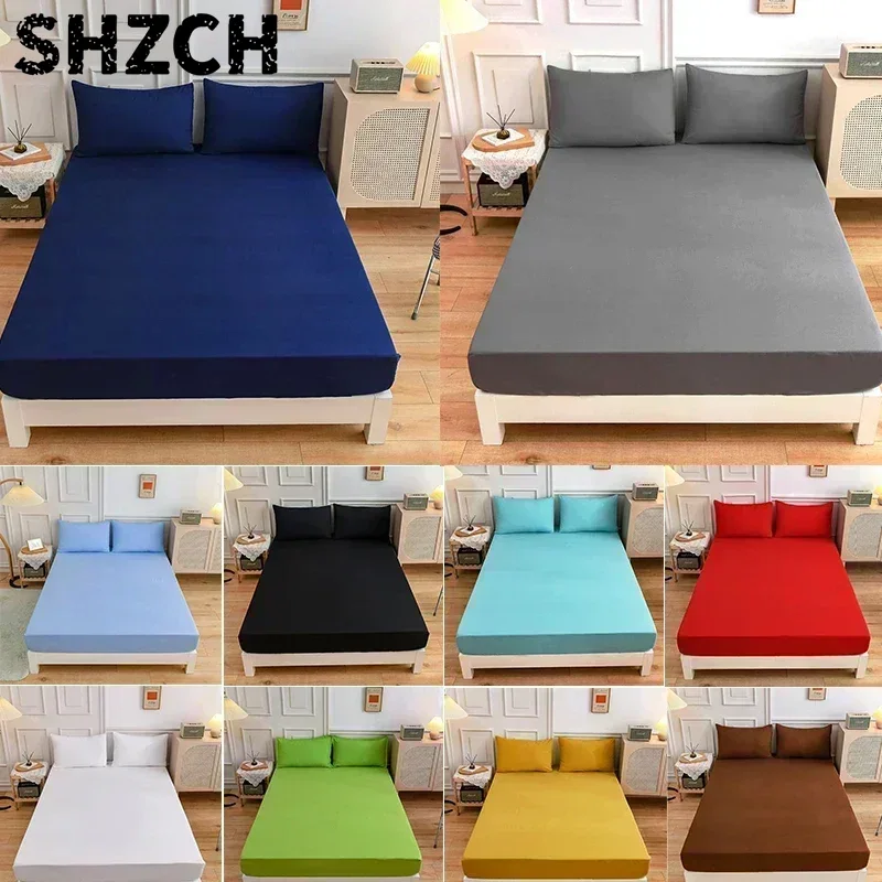 Fabric Softener Sheet - Einfarbiges Weiches Polyester-Spannbettlaken Elastischer Matratzenbezug Einzel-/Doppelbett-Set